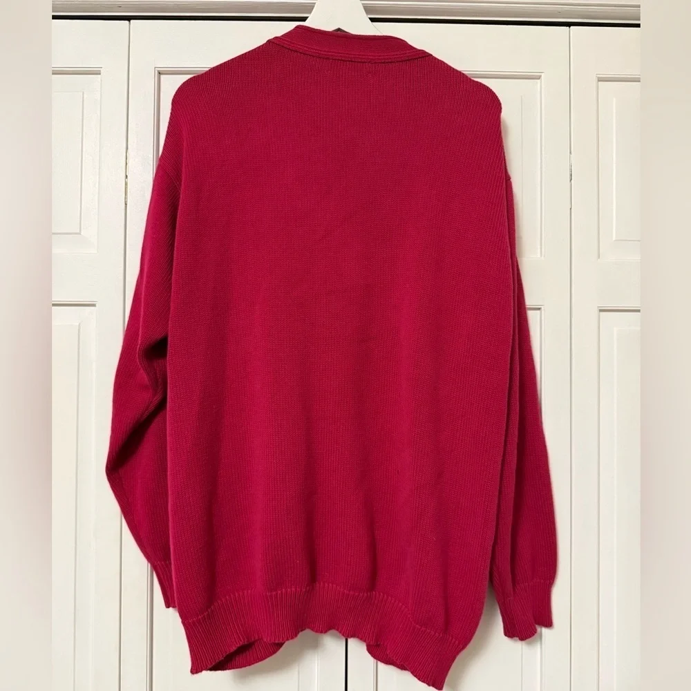 Lands' End Cardigan Cranberry Knit Button Front Soft Cotton Sweater Chunky Large